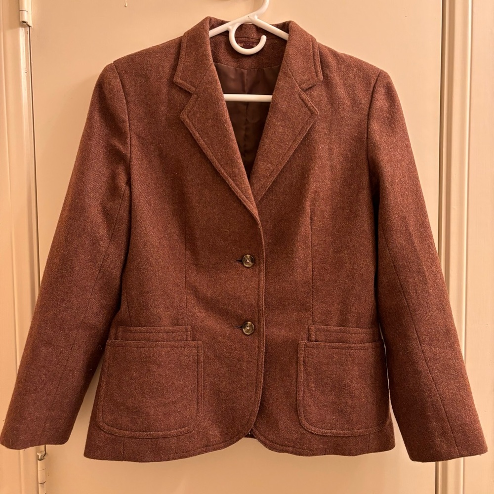 Brown Tweed Wool Single Breasted Blazer